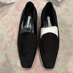 Manolo Blahnik black calf hair loafers NEW